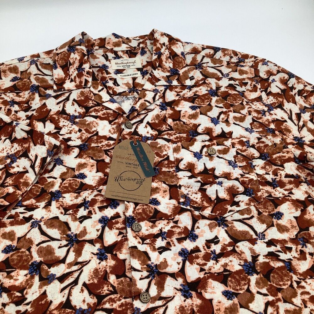 Weatherproof Vintage Mens Short Sleeve Button‎ Up Linen Blend Shirt Size M NWT